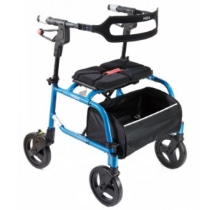 HOMCOM Rollator Walker for Seniors and Adults with 8'' Wheels, Padded Seat  and Backrest, Aluminium Lightweight Folding Rolling Walker with Adjustable  Handle, Storage Bag, Blue